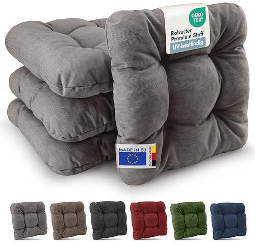 Beautissu 4er Set Premium Stuhlkissen 40x40 cm Hellgrau – UV-beständig & Robust Sitzkissen Outdoor 8 cm dick Polster für Balkonstühle – Gartenstuhl Sitzpolster Stuhl Kissen Indoor – HighLux SK