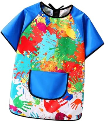 PETSOLA Smock Impermeable para Niños con Bolsillo para Pinceles Y Pinturas Cubierta Protectora de Ropa para Actividades de Pintura Adecuado para Niño, Azul, M
