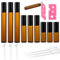 Bouteil Brun Verre Flacon Roller Rechargeable, Flacons Roll On Ambre Kit, Flacons en Verre pour Rollers, Avec Bille en Acier Inoxydable pour Parfums, Massage, Voyage, 3x3ml, 5ml, 10 ml, 9 Pièces