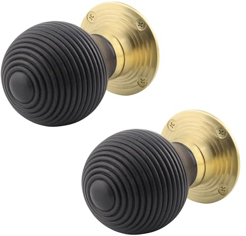 EAI Ebony Wood Door Knobs, 1 Pair | 1 Pair of Mortice 55mm Door Knobs for Internal Doors, Fixings Included