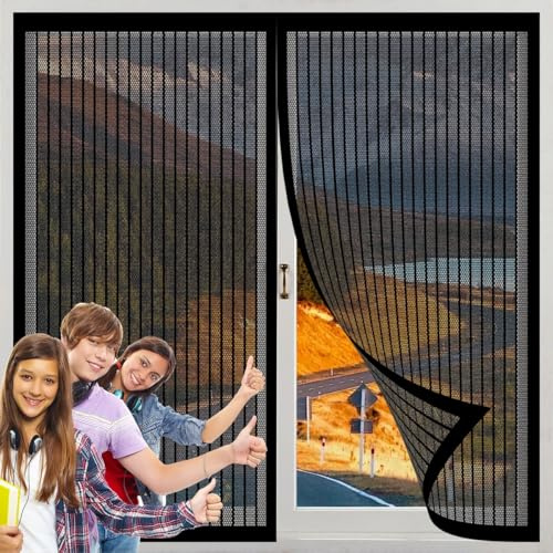 Moustiquaire de Porte Magnétique 128 x 35 cm, Puissants Aimants, Anti Mouche Anti Insecte, Rideau en Maille Fine Anti Mouche, pour Tout Type de Fenêtre, Noir
