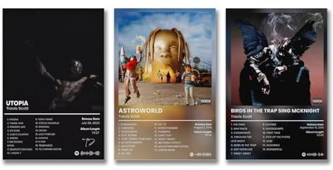 Shmaicheho 3 poster di Travis Scott Music, Utopia, rapper, cantante, album, baia, poster artistici da parete per stanza, 20 x 30 cm, 3 pezzi, stile 1