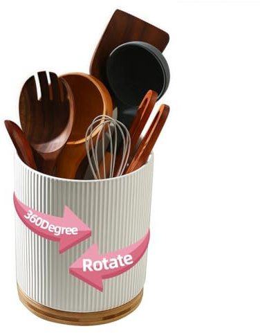 MEETOZ 360° Rotating Utensil Holder,6.9 Extra Large Ceramic Utensil Holder,Stable Ceramic Utensil Organizer,for Cooking Tool, Kitchen Decor