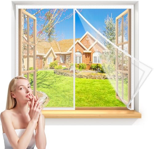 Mosquitera Puertas Magnetica 115x115cm Cortina de Puerta de Protección Contra Insectos con Instalación Adhesiva Niños Amigable para Balcón Ventana Corredera Terraza Blanco