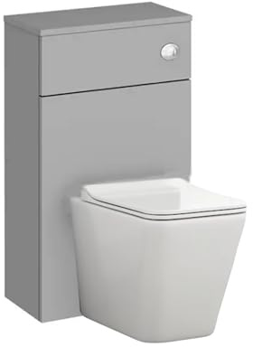 D pro T Wc Back to Wall Square with Cistern Toilet Pan Bathroom Vanity Unit Silver Grey Floor Mounted Cabinet Fully Assembled High Gloss Cloakroom
