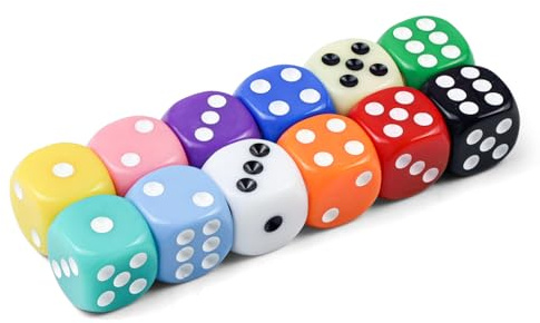 Würfel 12 Stücke, Bunte Würfel Set,14mm Farbwürfel 6 Seitige | Spielwürfel für Tischkartenspiele, Acrylwürfel 12 Farben, Würfel mit Box, für Matheunterricht, Tischspiele, Party