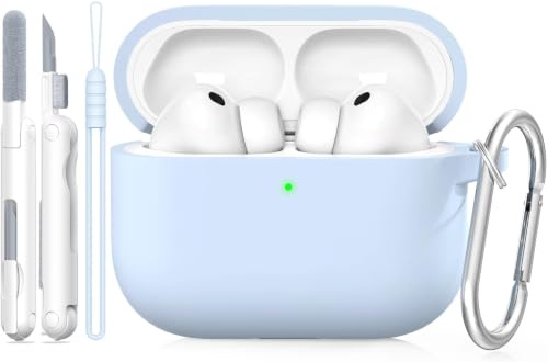 MHYALUDO Kompatibel mit Airpods Pro 3 Hülle,Airpods Pro 3 Case | Anti-Fall Soft Silicone Shock-Absorbing für AirPods Pro 3 Hülle Skin Touch mit Umhängeband und Reinigungsset,Himmelblau