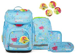 ergobag Schulranzen-Set cubo Set Bärhext - Blau | Ergonomischer Schulranzen klassisch 5-teilig für die 1. Klasse der Grundschule