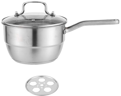 NVOQILIN Doppelschichtige Edelstahl-Milch-Dampfgarer mit ergonomischem Griff und Glasdeckel für effizientes Kochen