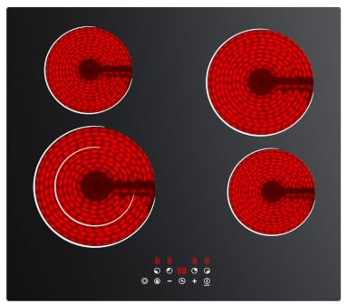 CDV 60cm Ceramic Hob 4 Zones 6400W Dual Ring Built-in Hardwired CDVER64B | Electric Cooktop with 4 Cooking Zones Touch Control Child Lock 99 Mins Timer Compatible with most cookware 9 Levels Black