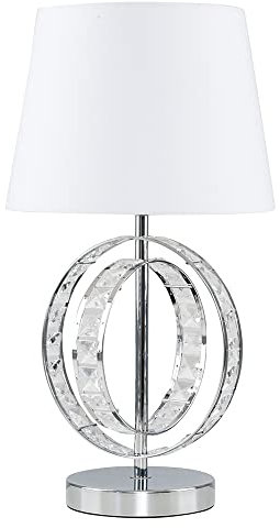 MiniSun | Modern Chrome Acrylic Jewel Table Lamp with a White Tapered Light Shade | Home Décor, Bedside & Desk Lamp | Includes Bulb [3000K Warm White]