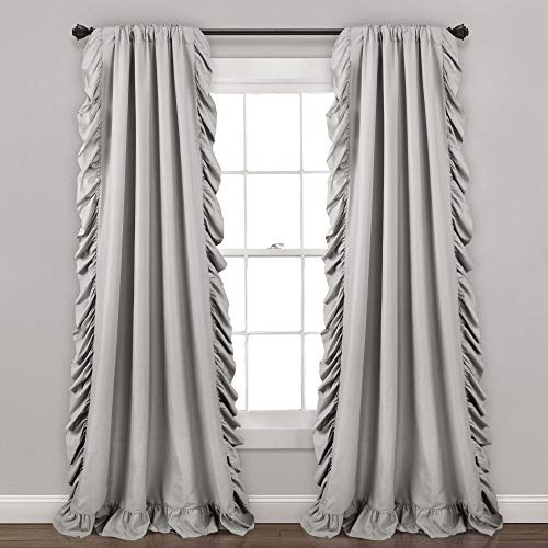 Lush Decor Reyna Ruffle Window Curtain Panel Set, Pair, 54 W x 95 L, Light Gray - Flowy Curtain - Romantic Ruffle Curtains for Bedroom, Living room, or Dining Room - Farmhouse & Cottage Home Decor