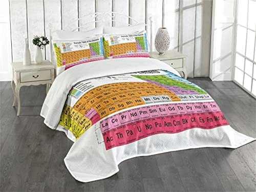 ABAKUHAUS Periodensystem Tagesdecke Set, Chemie-Liebhaber, Set mit Kissenbezügen Waschbar, für Einselbetten 170 x 220 cm, Pink Mehrfarbig