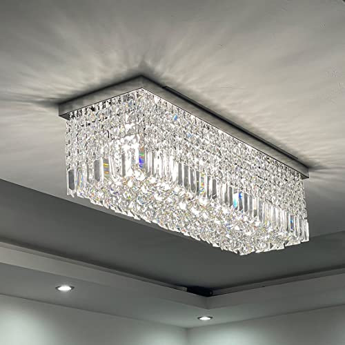 A1A9 Moderne K9 Kristallleuchter Leuchten, Rechteck Tröpfchen Elegante Deckenleuchte, Chrom Unterputz Led Pendelleuchte für Wohnzimmer, Esszimmer, Treppe, Wohnzimmer, Bar, Club