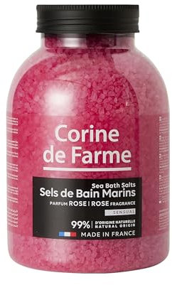 Corine de Farme - Sales de Baño Marinas Sensual Rosa - Sales Perfumadas de Rosa - para Baño o Spa - Fórmula 99% Natural, Apta para Pieles Sensibles - Relajación, Zen & Sensualidad - Bote Grande 1,3kg