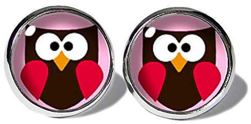 Eule Rosa Ohrstecker ABOUKI Damen Mädchen Kind Kinder Edelstahl Ohrschmuck Motiv Eulen Wald-Tiere Vogel Comic Kawaii handgefertigte Ohrringe silber-farben