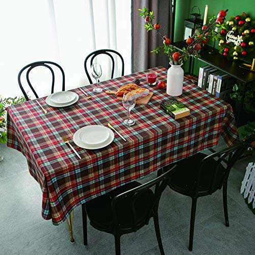 meioro Plaid Tischdecke Abwaschbar Baumwolle und Leinen Tischtuch Streifen Tischdecke Rechteck Couchtisch für Den Innen- und Außenbereich (Rot, 140 x 300 cm)
