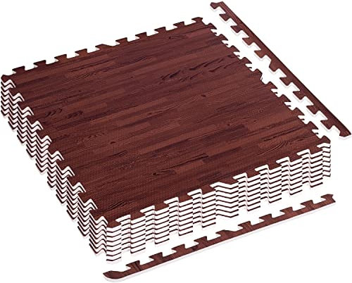 MOVIT® Boden-Schutzmatten, ca. 3 m², 8 Puzzle-Matten-Teile 60 x 60 x 1,2 cm inkl. 16 Endstücke, 11 Farben, Unterlegmatten Trainingsmatten, Holz dunkel