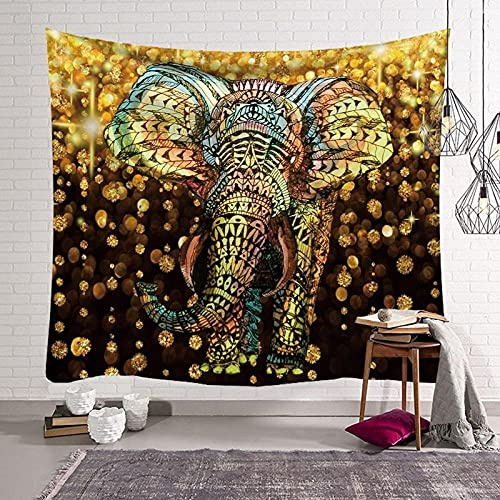 LNXSESN Wandteppich Goldener Elefant Wandtuch Polyester Deko Schlafzimmer Wandbehang Wanddeko Wohnzimmer Tapestry Aesthetic Room Decor Wandteppiche Schlafsaal Deko Terrasse 150x130cm