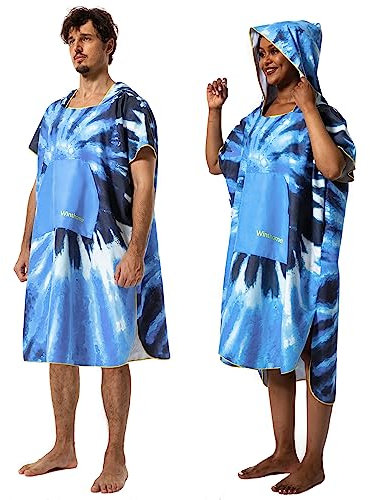 Winthome Badeponcho - Schnelles Trocknen, Strand Umziehhilfe, Leichtgewicht Mit Tasche Und Kaputze, Handtuch Für Damen Herren, Schwimmen Surf Strände (Blau 1, M)