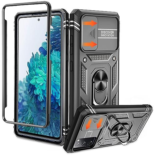 Echter Militärischer für Samsung Galaxy S20 FE Hülle (Unzerstörbar Stoßfestigkeit)Kameraschutz +360° Drehbarer Ständer +PC Bumper Schutzhülle Fallschutz Kratzfest Handyhülle Samsung S20 FE, Schwarz