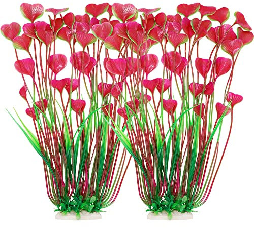 MyLifeUNIT Aquarium Plants, 2 Pack Tall Plastic Plants for Fish Tank Decorations, 15.75 Inches (Pink)