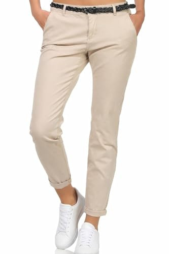 Sublevel Damen Boyfriend Chino Hose Stoffhose inkl. Gürtel
