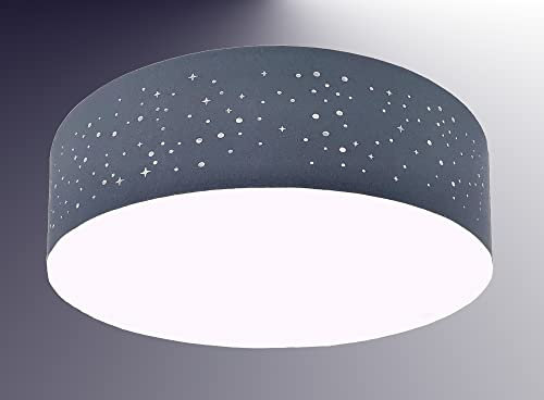 Trango 3139 Deckenleuchte mit Sternenhimmel Stoffschirm in 50cm Ø *GRAU* rund inkl. 3x E27 Lampenfassung Wohnzimmer, Schlafzimmer, Flur, Gästezimmer Bürolampe Stoffdeckenleuchte ohne Leuchtmittel