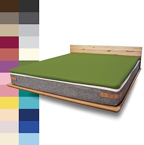 JONA SLEEP Topper-Bezug (180x200 cm) Topper Spannbettlaken Boxspringbett aus Baumwolle - Öko Tex - Bettlaken für einfaches Beziehen (olivengrün, 180 x 200 cm)
