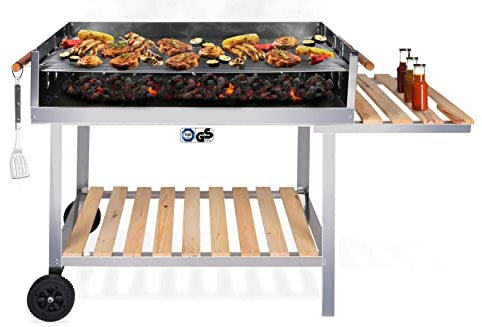 RESCH 502599 Grillwagen Edelstahl - 145 x 90 x 60cm, 10 Personen Holzkohle-Grill Wagen, Großer fahrbarer Edelstahl-Griller, Standgrill für Garten/Balkon/Terrasse/Camping