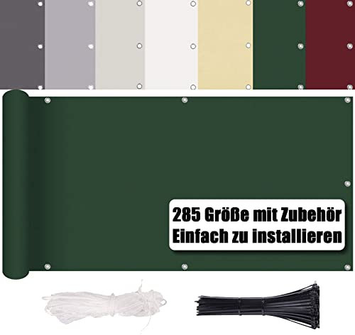 Balcony Privacy Screen, No Drilling, Wind and UV Protection, 260 g/m², with Mounting Accessories, 100% Polyester, Balcony Cladding, Balcony Border, Balcony Cover for Balcony Railing, Patio and Garden,