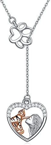 YAFEINI Katzen Geschenke Halskette Sterling Silber Pet Paw Tier Katze und Mädchen Y-Halskette Anhänger Halskette Schmuck für Damen Teens