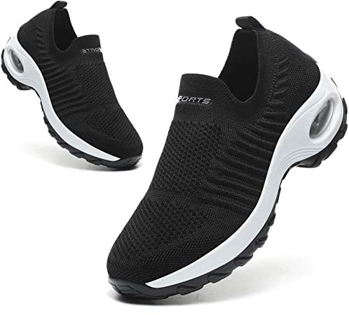 Scarpe Donna Sneakers Scarpe da Ginnastica Running Sneakers Fitness Tennis Casual Comode Donna Scarpe da Corsa Antiscivolo Air Scarpette Sportive Bianco e Nero 39 EU