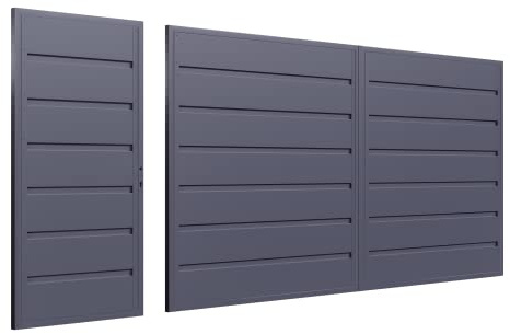 TODOME Portail en tôle galvaniséel modèle 62 noir 428 x180 cm (L x H) Portail avec jeu d'accessoires inclus Portail pour piétons et voitures