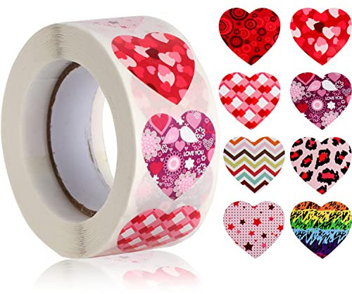 500 Stück Aufklebe Bunte Sticker selbstklebende Stickers Liebe Belohnungssticker Herz Aufkleber für Kinder Ideal für Hochzeit, Geschenke, DIY, Valentinstag, Scrapbooking, Dekoration