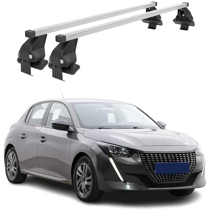 OMAC Dachträger Querträger Stahl für Peugeot 208 II 2019-2026 – Abschließbar – City-Crash-getestet – DIN 75302:2019 – ISO/PAS 11154:2006 – Max. 50 kg Silber
