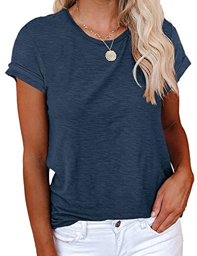 Cicy Bell T-Shirt Für Damen Sommer Kurzarm Oberteile Rundhals Casual Basic Shirts Tops Marine M