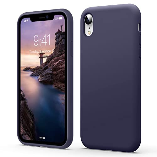 Flyzoo Flüssige Silikon Case Kompatibel mit iPhone XR Hülle, Kratzfest & Anti-fingerabdruck Handyhülle mit Rundumschutz: 4-Schicht Schutzhülle, Erhöhter Rand für Bildschirm & Kamera, Dunkelviolett