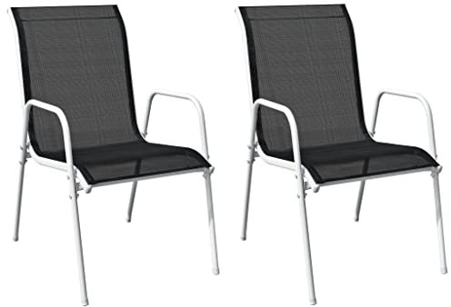 Bussandri Exclusive - Stapelbare Gartenstühle 2 STK. Stahl und Textilene Schwarz