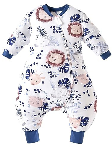 Chilsuessy Baby Winterschlafsack Schlafsack mit Füssen kleine Kinder Ganzjahres Winter Schlafsack Schlafanzug für Jungen und Mädchen,abnehmbar Ärmel, A Zebra Löwe/2.5 Tog, 80/Baby Höhe 90-100cm