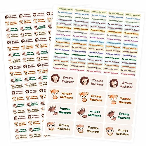 217 Stück personalisierte Namensaufkleber Set - mit Wunschname für Stifte und alle Schulsachen - Kinder Name Beschriftung Schule Kindergarten Kita Sticker (Tiere)
