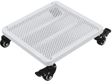 Quadrat Metall Pflanzenroller Outdoor mit Bremse, Blumenroller Außenbereich und Innenbereich, Pflanzenroller mit Softrollen für Parkett, Schwerlast,Weiß,35x35cm