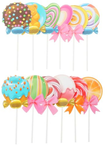 UPKOCH 12pcs Rainbow Lollipop Cupcake Toppers for Candy Theme Parties, Perfect for Baby Showers, Birthdays, Celebrations