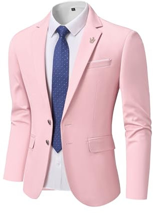 Hihawk Giacca da uomo slim fit, giacca casual a due bottoni, giacca sportiva leggera per tutti i giorni., Rosa chiaro, 3XL
