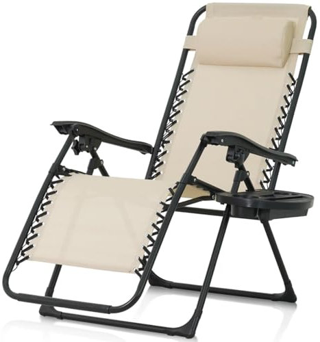 CAPHAUS Beige Zero Gravity Stuhl, Zero Gravity Relaxsessel, Zero Gravity Loungesessel, Liegestuhl für den Außenbereich, Anti-Schwerkraft-Stuhl für drinnen und draußen, klappbarer Liegestuhl mit