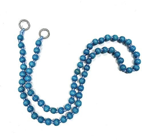 Rockreyoa Holzperlen Handykette zum Umhängen Universal Perlenkette Handyschnur Schlüsselband Handy Lanyard Anhänger Schlüsselkette Personalisierte Smartphone Necklace für Damen und Mädchen Blau
