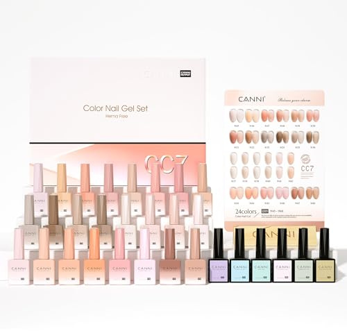 CANNI Lot Vernis Semi Permanent 24 Couleurs Gel Nail Polish avec base et top coat vernis semi permanent/Matt/Primer ongle gel uv et Déshydrateur pour/Renforcer la carte gel/couleur CC7