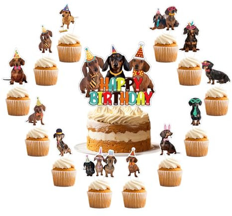 25 Unidades de Decoraciones de Pastel de Perro Tejón Salchicha - Toppers para Cupcake - Accesorios de Fiesta para Cumpleaños