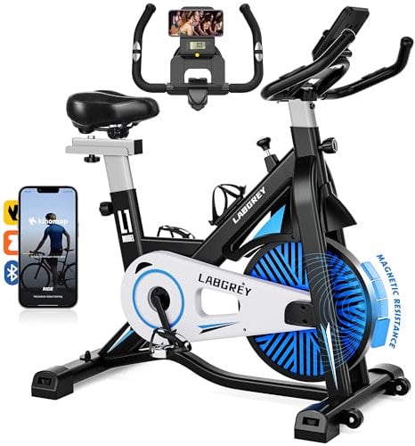 LABGREY Heimtrainer Fahrrad, Fitness Fahrrad für Zuhause, Indoor Kardio Training, Bike mit Pulsmesser, LCD Display, Ipad Halter, Sitz & Widerstand Einstellbar (Magnetisch)