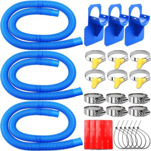 NEWREACH 3,2 x 149,9 cm Poolschläuche, Poolpumpenschläuche für Intex Aufstellpool mit Poolrohrhalter, passend für Schwimmbad, kompatibel mit Intex Filterpumpe 603, 637, 3 Schläuche und 3 Aufhänger